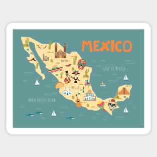 Mexico Illustrated Map Sticker